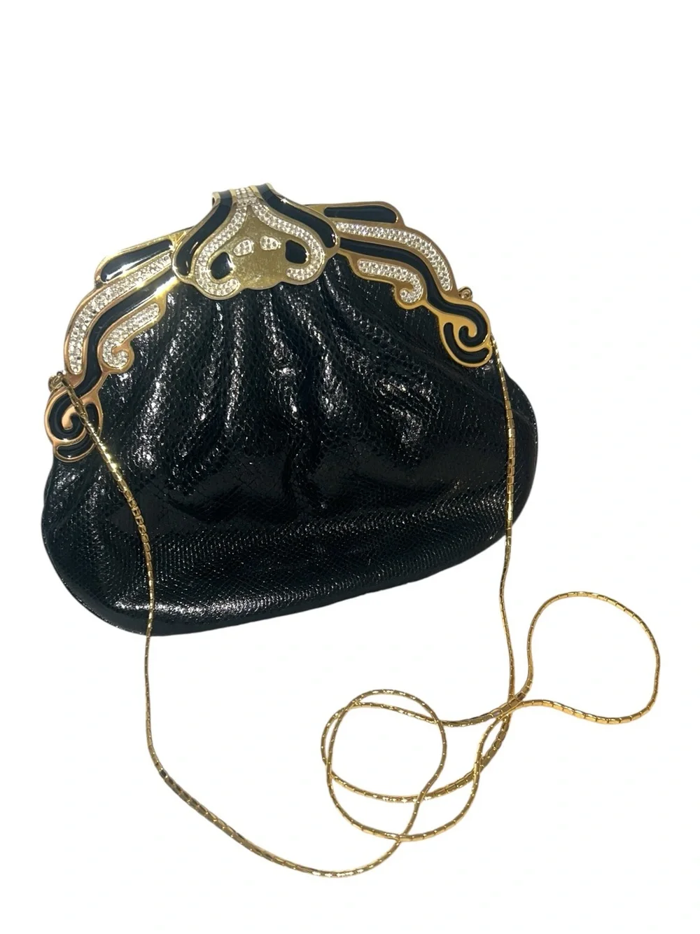 Finesse La Model Black Snakeskin Leather  Too Clutch Bag